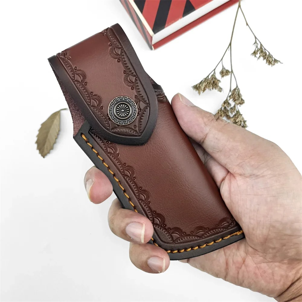 Edc Carry Belt Leather - 브라운 엠보싱 가죽 나이프 스티치 정품